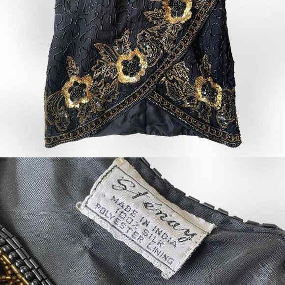 gatsby/flapper inspired vintage Sténay 1980s gold + black beaded dress - Picture 3 of 6